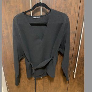 Zara Black Blouse with belt with metal strap, Medium